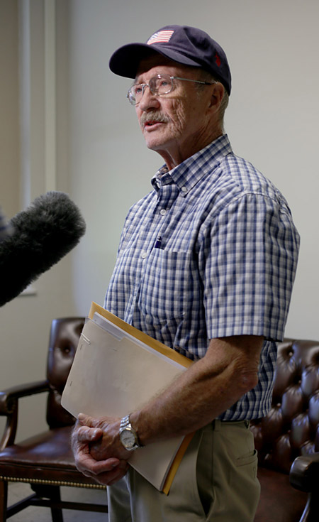 Gene Gonsoulin, Ph.D., an Oneonta resident and environmental engineer who had shared his expertise throughout the application process, spoke to reporters after the vote. Photo by Kristin Yarbrough.